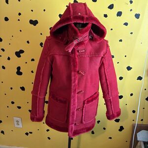 Jordan Craig Legacy Edition Red Hooded Toggle Long Duffle Coat Size 16 Winter